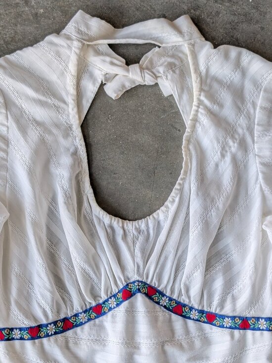 Vintage 70s Handmade Prairie Dress White Long Sleeve Ruffle Maxi Dress - Picture 4 of 11